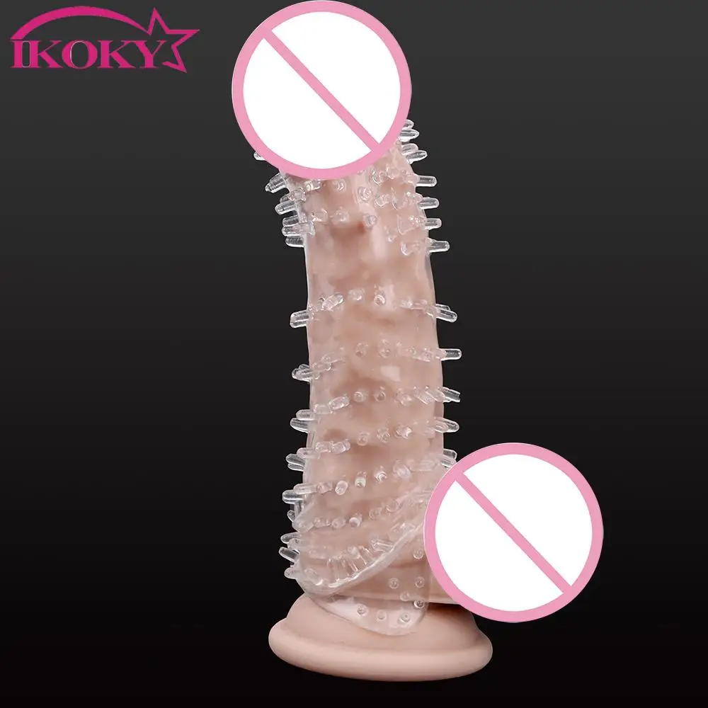 

Кольца для пениса IKOKY, рукав с задержкой эякуляции, удлинитель, презерватив, крышка на член, Мужская игрушка для увеличения члена, игрушки для мужчин