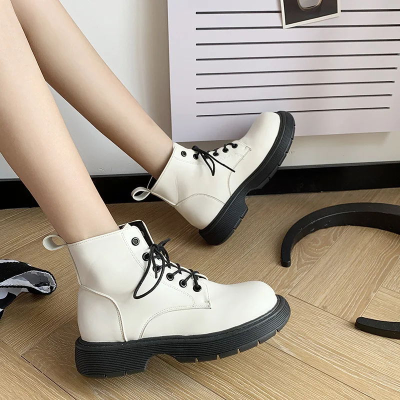 2021 Autumn Winter Women Ankle Boots Thick Sole Platform Lace Up Shoes Woman Fashion White PU Leather Motorcycle Booties
2021 Autumn Winter Women Ankle Boots Thick Sole Platform Lace Up Shoes Woman Fashion White PU Leather Motorcycle Booties