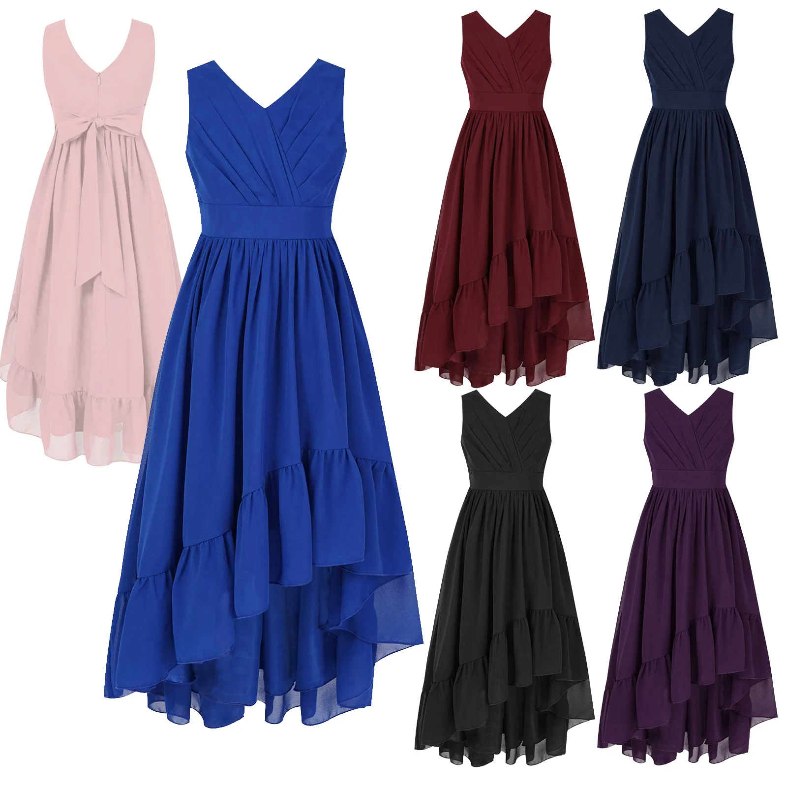 2021 Kids Girls Wedding Party Dress V Neck Sleeveless Pleated Ruffle Hem High-low Hem Chiffon Dress Stage Performance Costume
2021 Kids Girls Wedding Party Dress V Neck Sleeveless Pleated Ruffle Hem High-low Hem Chiffon Dress Stage Performance Costume