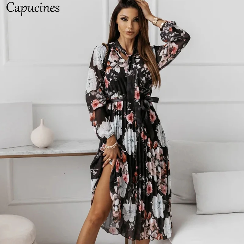 Женское шифоновое плиссированное платье Capucines элегантное миди в стиле бохо с