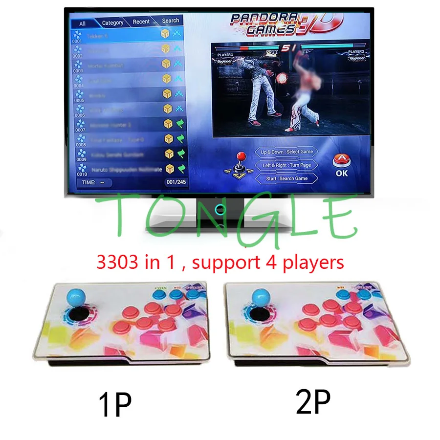 Аркадная консоль 3303 в 1 Классическая аркадная игра с 10 3D играми для 4 игроков HD