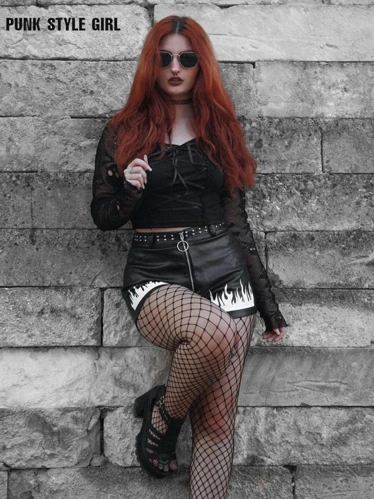Gothic Alt Knitted T-Shirt Women Japanese Punk Style Mesh Patchwork Cropped Tops Goth Black Basic Tees Y2k Cyber Corset 
Gothic Alt Knitted T-Shirt Women Japanese Punk Style Mesh Patchwork Cropped Tops Goth Black Basic Tees Y2k Cyber Corset