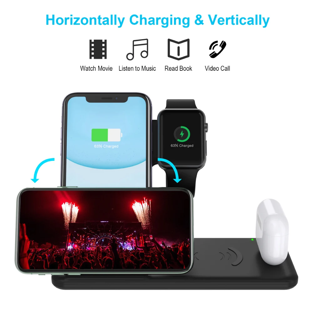 4 in 1 Smart Qi Wireless Charger for iPhone 11 Pro Max XS XR 8 15W USB Fast Charging Dock Stand for Apple Watch 5 4 3 2 Airpods
4 in 1 Smart Qi Wireless Charger for iPhone 11 Pro Max XS XR 8 15W USB Fast Charging Dock Stand for Apple Watch 5 4 3 2 Airpods