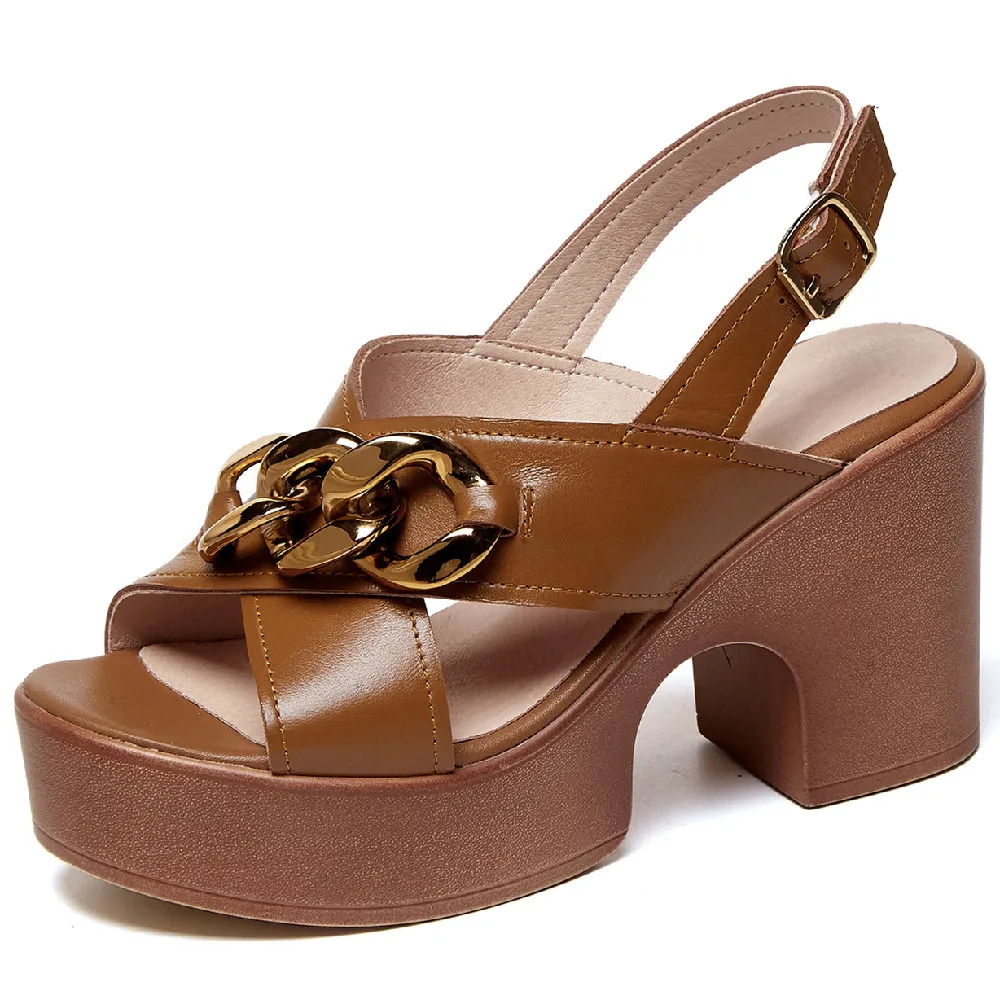 Women's genuine leather chunky heel platform high heel sandals soft comfortable oL style casual comfortable chain daily shoes
Women's genuine leather chunky heel platform high heel sandals soft comfortable oL style casual comfortable chain daily shoes