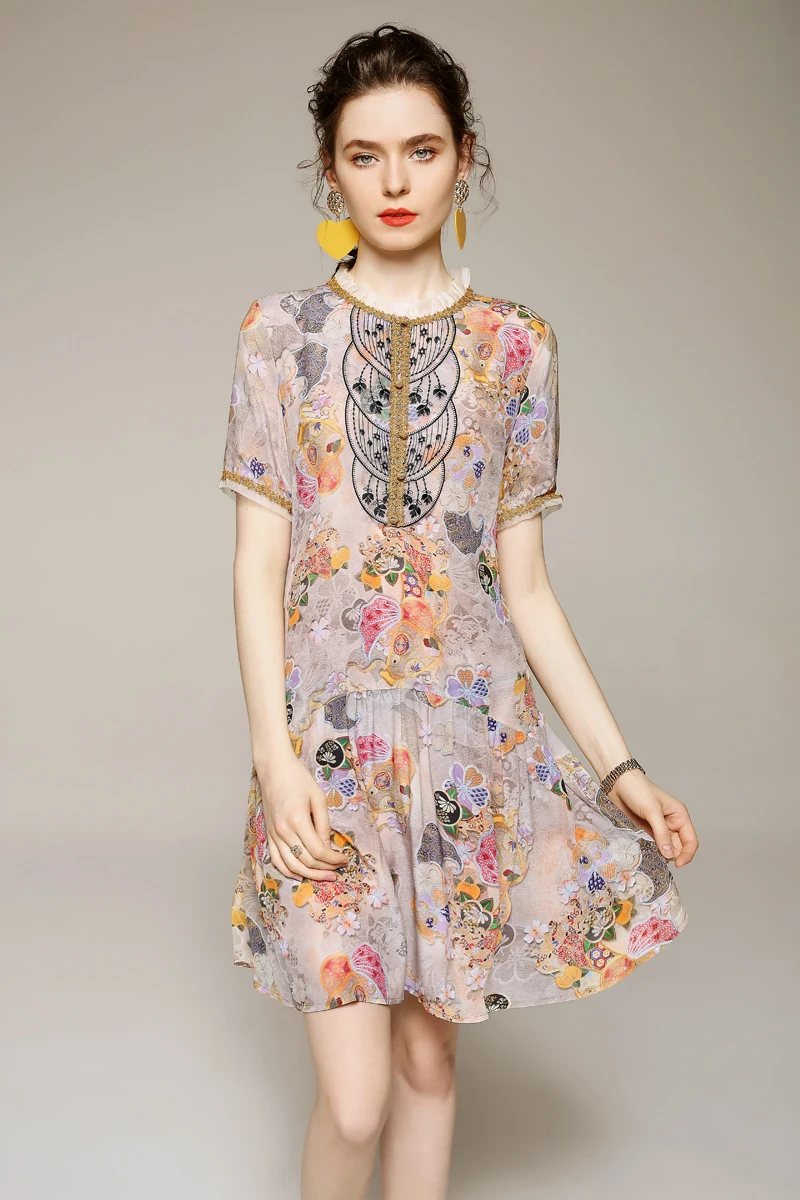 100% Women's Runway Dresses O Neck Ruffles Short Sleeves Embroidrey Lace Patchwork Printed Fashion Floral Dresses
100% Women's Runway Dresses O Neck Ruffles Short Sleeves Embroidrey Lace Patchwork Printed Fashion Floral Dresses
