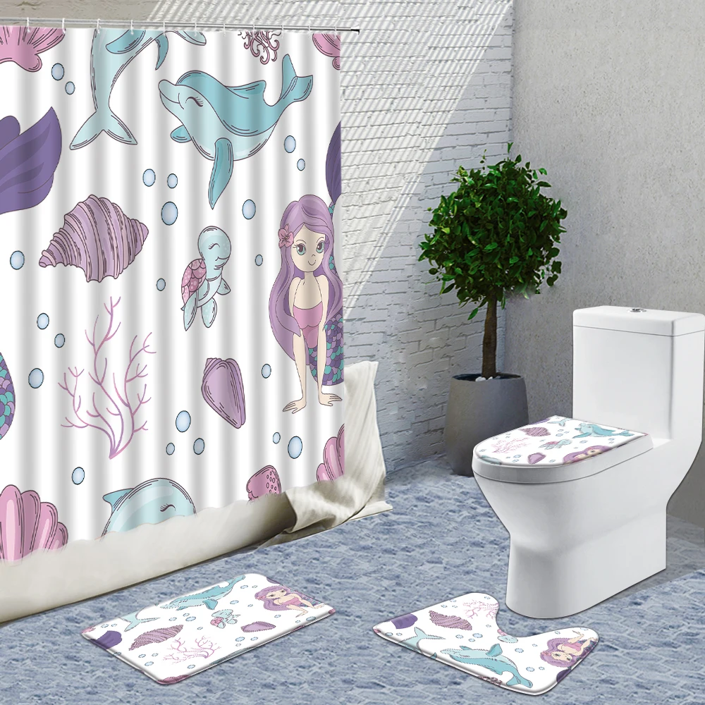 4pcs The Little Mermaid Cartoon 3D Shower Curtains Bath Curtain Fabric For Girls Boys Bathroom Things For Home Set Of Rugs
4pcs The Little Mermaid Cartoon 3D Shower Curtains Bath Curtain Fabric For Girls Boys Bathroom Things For Home Set Of Rugs
