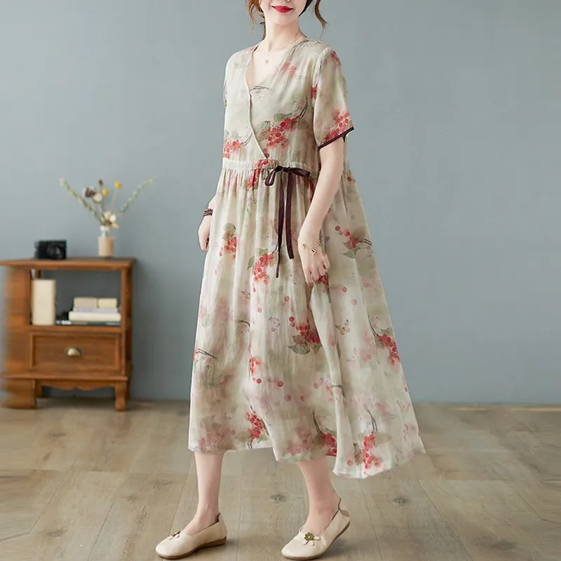 Women Summer Cotton Linen Long Dress New Arrival 2021 Vintage Style V-neck Floral Print Loose Female Casual Holiday Dresses B768
Women Summer Cotton Linen Long Dress New Arrival 2021 Vintage Style V-neck Floral Print Loose Female Casual Holiday Dresses B768