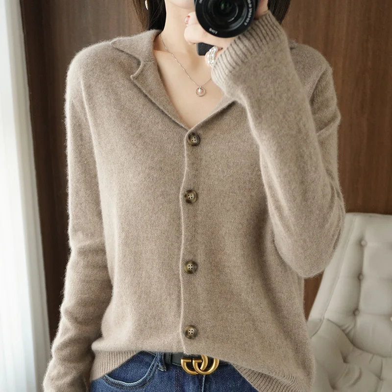 100% pure wool sweater ladies suit collar cardigan slim fashion knit tops autumn and winter new cashmere women's jacket warm
100% pure wool sweater ladies suit collar cardigan slim fashion knit tops autumn and winter new cashmere women's jacket warm