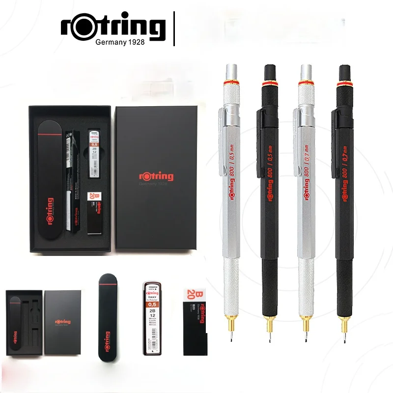 

Rotring 800 0.5/0.7mm All-metal Drawing Automatic Pencil Black Silver Professional Hand-drawn Design Activity Pencil Set