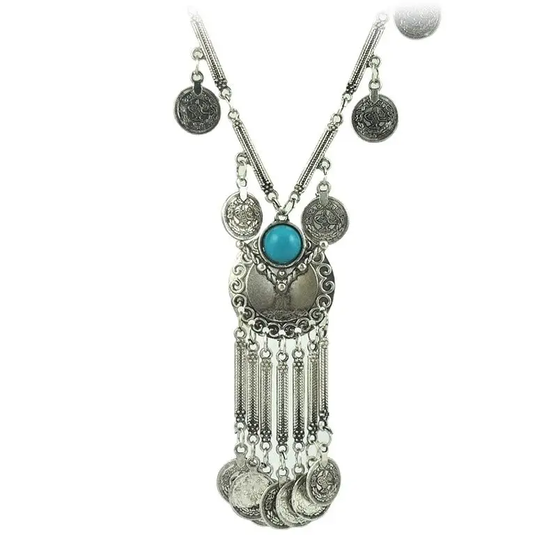

Bohemian Resin Beads Gem Vintage Coin Long Tassel Necklace Gypsy Tribal Ethnic Turkish Jewelry