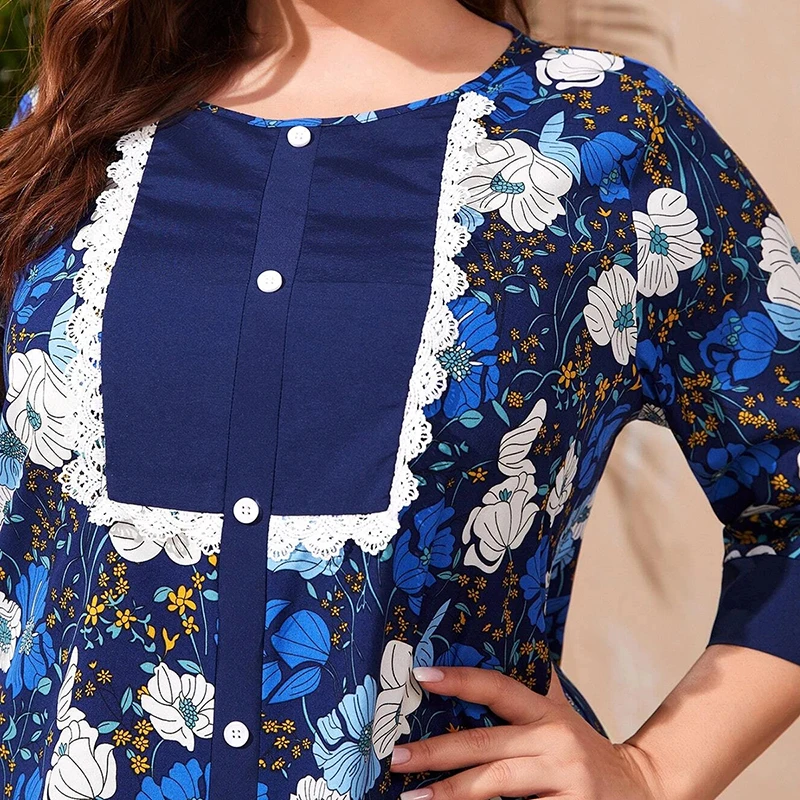 2021 New Women Summer Long Dress Plus Size Holiday Blue Vintage Casual Botton Mori Floral Print Patchwork Loose Half Sleeve Robe
2021 New Women Summer Long Dress Plus Size Holiday Blue Vintage Casual Botton Mori Floral Print Patchwork Loose Half Sleeve Robe