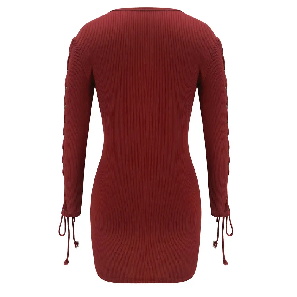 Kimuise O Neck Knitted Women Dresses Lace Up Sexy Long Sleeve Bandage Bodycon Mini Autumn Winter Dress Female 
Kimuise O Neck Knitted Women Dresses Lace Up Sexy Long Sleeve Bandage Bodycon Mini Autumn Winter Dress Female