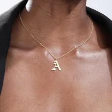 Old English A-Z Letter Initial Necklaces For Women Men Gold Color Stainless Steel Chain Female Pendant Necklace Jewelry