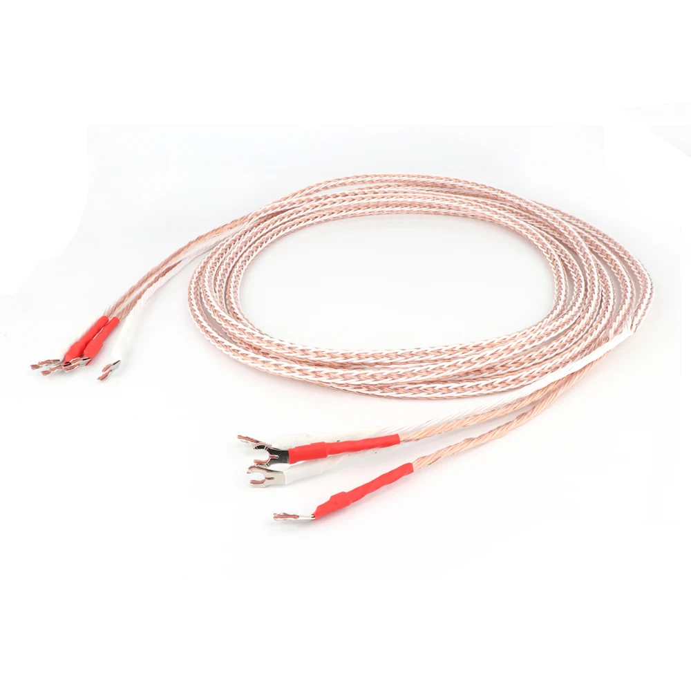 

Pair 8TC OCC copper HIFI Speaker Cable hifi audio Audiophile loudspeaker Cable with rhodium plated Y spade connectors