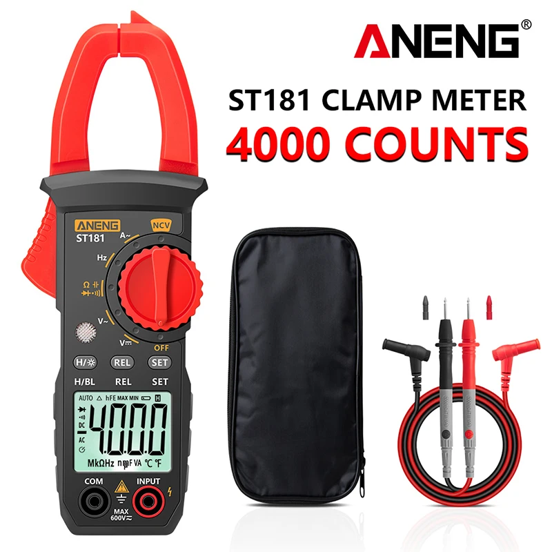 ANENG ST181 ST170 Digital Clamp Meter DC/AC Current Counts Multimeter Ammeter Voltage Tester Car Amp Hz Capacitance NCV Ohm Test 
ANENG ST181 ST170 Digital Clamp Meter DC/AC Current Counts Multimeter Ammeter Voltage Tester Car Amp Hz Capacitance NCV Ohm Test