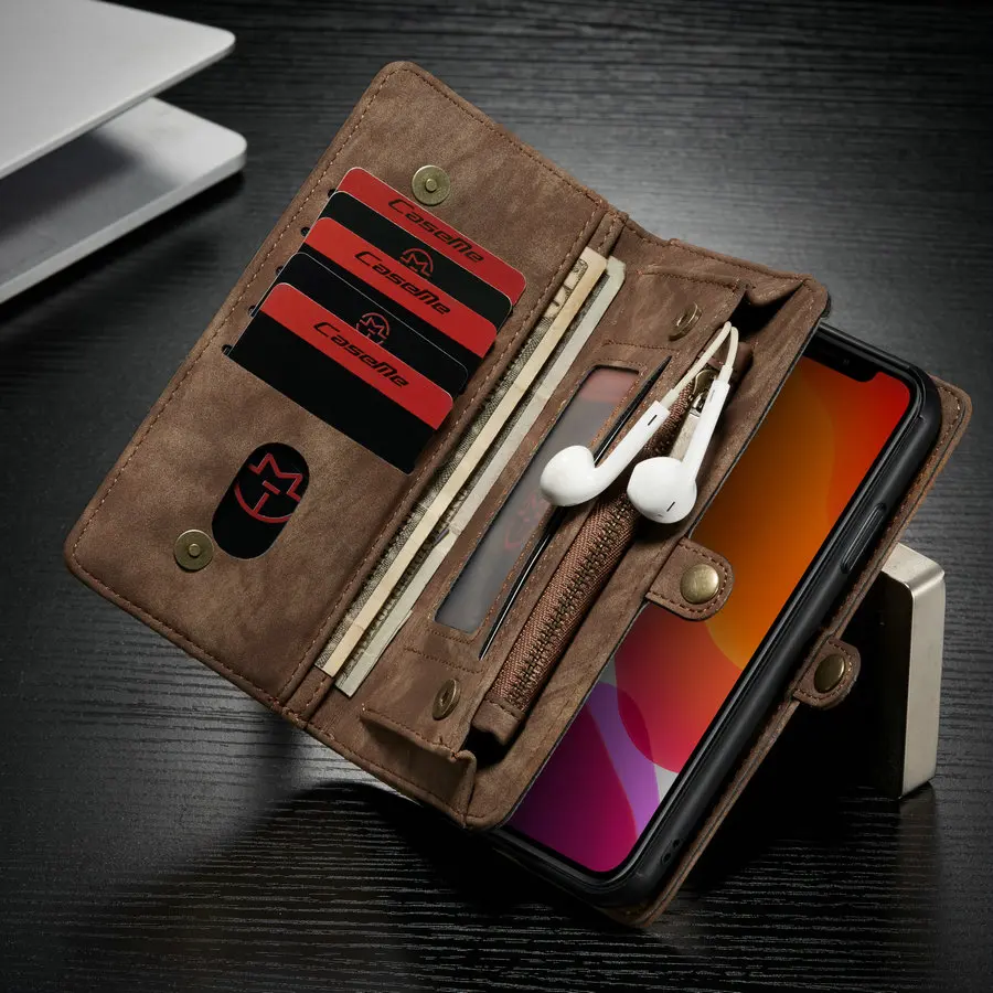 

CaseMe Leather Detachable Wallet Case For iPhone 14 Card Slots Phone Case For iPhone 13 12 Xs Xr Xs Max 12 X 7 8 6 s Plus Case