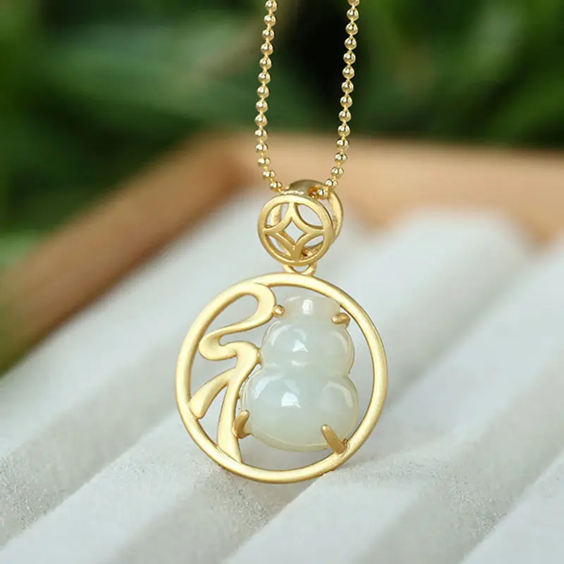 Natural Hetian white jade "Fu" gourd Pendant Necklace Chinese style retro unique ancient gold craft women's Charm Silver Jewelry
Natural Hetian white jade "Fu" gourd Pendant Necklace Chinese style retro unique ancient gold craft women's Charm Silver Jewelry