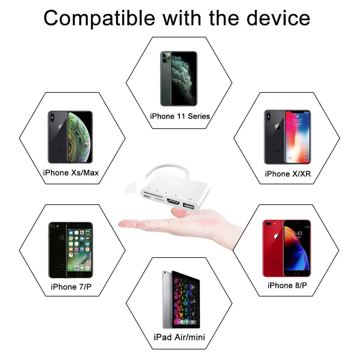 OTG HDMI-Compatible USB Adapter for iPad SD TF Card Reader to Lighting 5 in 1 Hub adapter for iPhone 8 X 11 12 Camera Connector
OTG HDMI-Compatible USB Adapter for iPad SD TF Card Reader to Lighting 5 in 1 Hub adapter for iPhone 8 X 11 12 Camera Connector