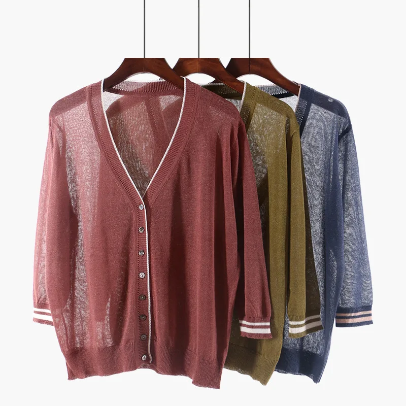 Cardigan Women's New With Summer 3/4 Sleeve V-neck Office Lady Computer Cardigans Knitted Feminino Tops
Cardigan Women's New With Summer 3/4 Sleeve V-neck Office Lady Computer Cardigans Knitted Feminino Tops