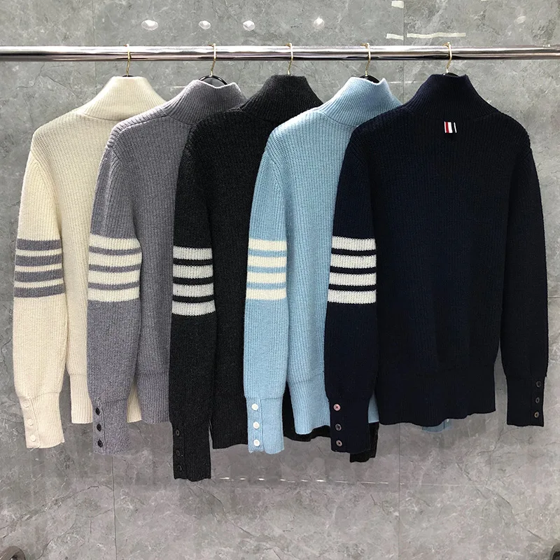 Fashion TB 2021 THOM Brand Sweaters Men Slim Fit Turtleneck Pullovers Clothing Striped Wool Thick Autumn Winter Casual Coat
Fashion TB 2021 THOM Brand Sweaters Men Slim Fit Turtleneck Pullovers Clothing Striped Wool Thick Autumn Winter Casual Coat