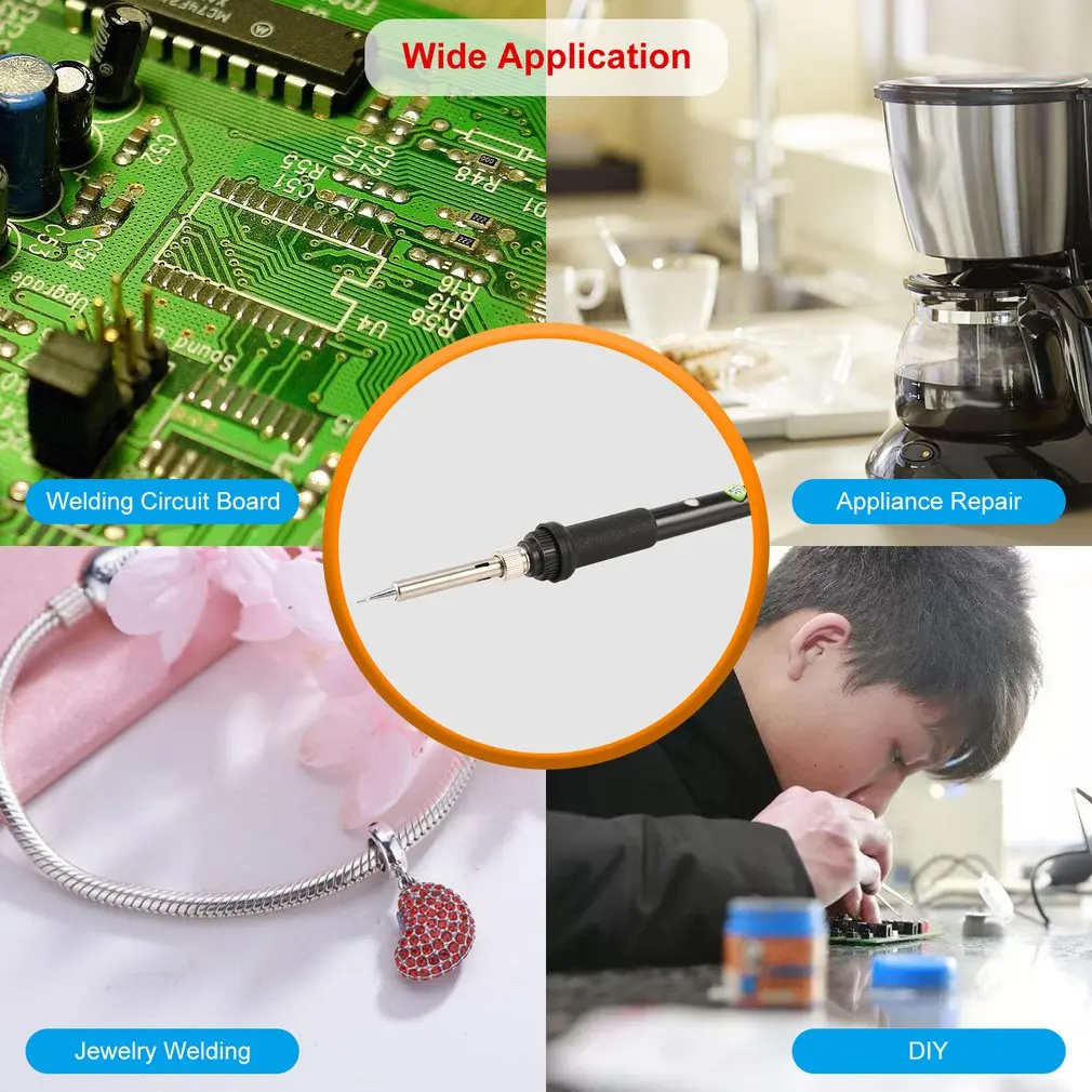 60W Electronic Soldering Iron Gun Welding Tool Temperature Adjustable Rework Repairing Tool Solder with LED Indicator
60W Electronic Soldering Iron Gun Welding Tool Temperature Adjustable Rework Repairing Tool Solder with LED Indicator