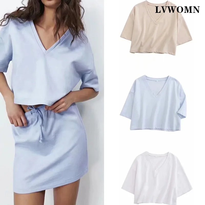 LVWOMN Za Women 2 Piece Set V Neck Short Sleeve Loose T-shirts + High Elastic Waist Mini Skirt Drawstring Casual Women Clothes
LVWOMN Za Women 2 Piece Set V Neck Short Sleeve Loose T-shirts + High Elastic Waist Mini Skirt Drawstring Casual Women Clothes