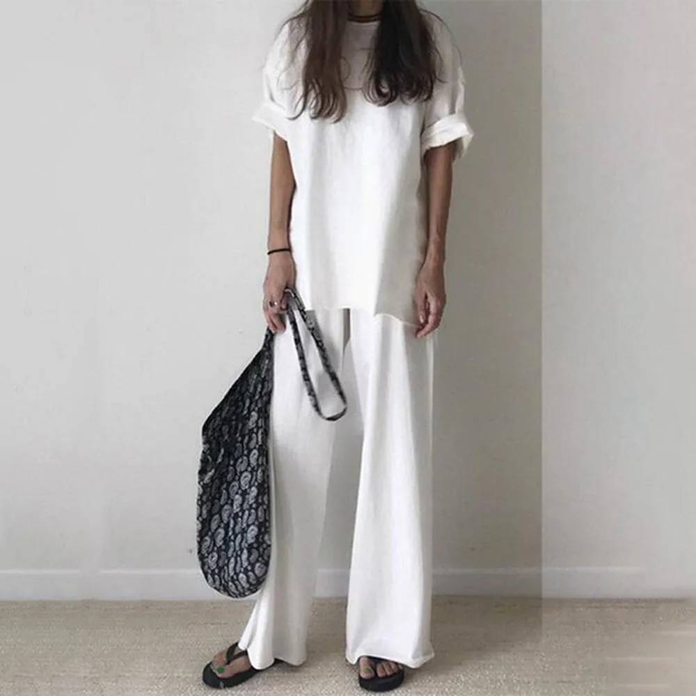 Spring Two Piece Women Suit Short Sleeve O Neck T-shirt With Ankle-length Female Pants 2020 Fashion Women's Clothing Tide
Spring Two Piece Women Suit Short Sleeve O Neck T-shirt With Ankle-length Female Pants 2020 Fashion Women's Clothing Tide