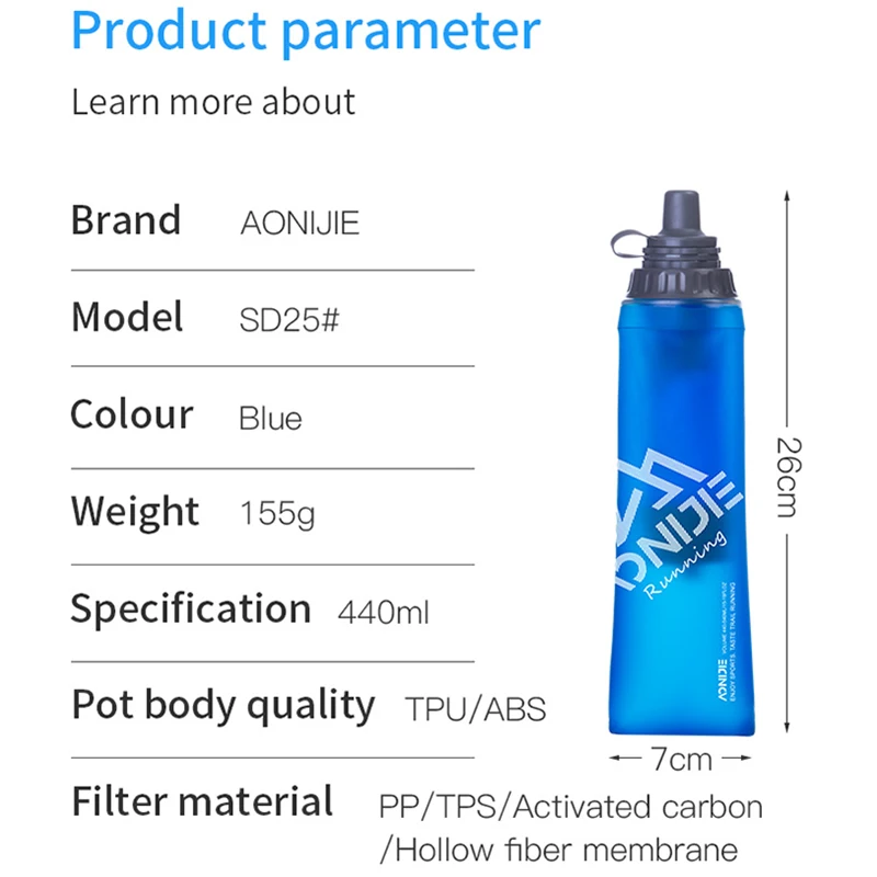 AONIJIE Safe Filtered Water Bottles 440ml Water Filter Soft Flask Hydration Water Bladder Hydration Filter for Running Hiking
AONIJIE Safe Filtered Water Bottles 440ml Water Filter Soft Flask Hydration Water Bladder Hydration Filter for Running Hiking