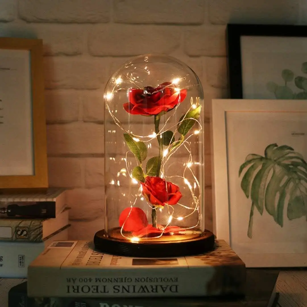 Rose Flower LED Light in Glass Dome Artificial Eternal Rose Beauty And Beast Rose Decor for Mother's Day Valentine's Day Gift
Rose Flower LED Light in Glass Dome Artificial Eternal Rose Beauty And Beast Rose Decor for Mother's Day Valentine's Day Gift