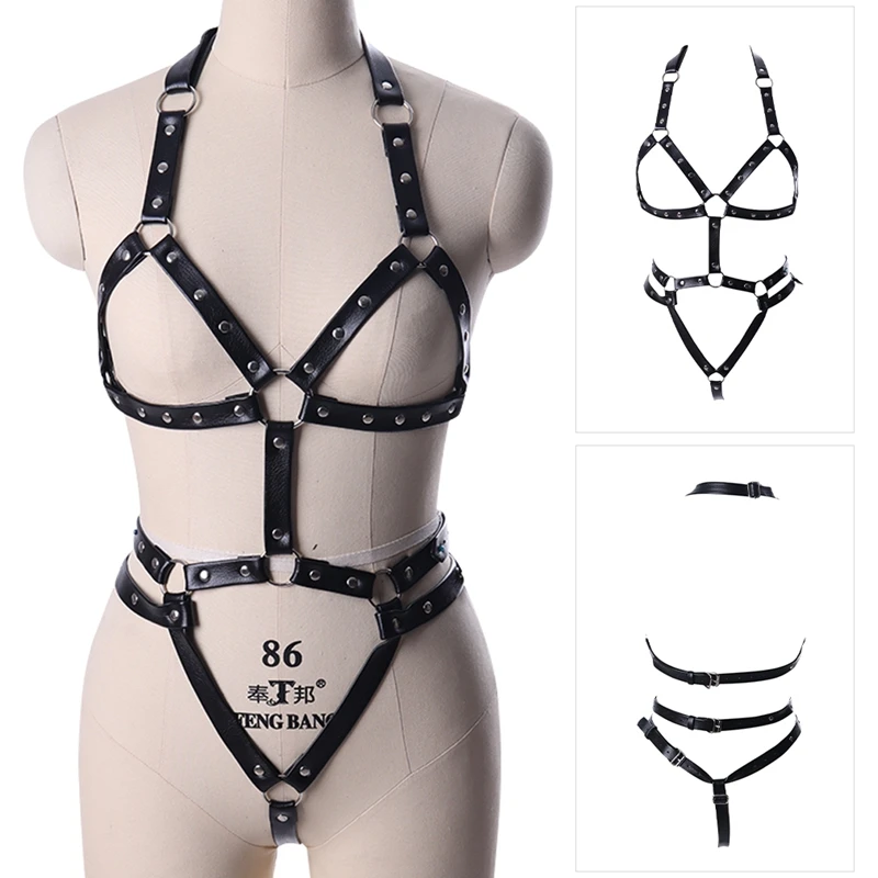 Sexy Leather Harness From Neck To Leg Bondage Set Stocking Belts Underwear Women's Gothic Garter Body Cage Female Punk Clothing
Sexy Leather Harness From Neck To Leg Bondage Set Stocking Belts Underwear Women's Gothic Garter Body Cage Female Punk Clothing
