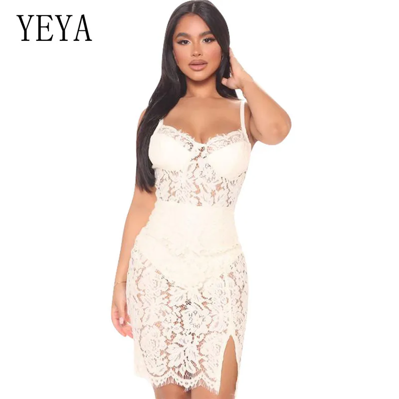 YEYA Spaghetti Strap Patchwork Lace Dresses Off Shoulder Sexy Sleeveless Side Split See Through Elegant Party Nightclub Bodycon
YEYA Spaghetti Strap Patchwork Lace Dresses Off Shoulder Sexy Sleeveless Side Split See Through Elegant Party Nightclub Bodycon
