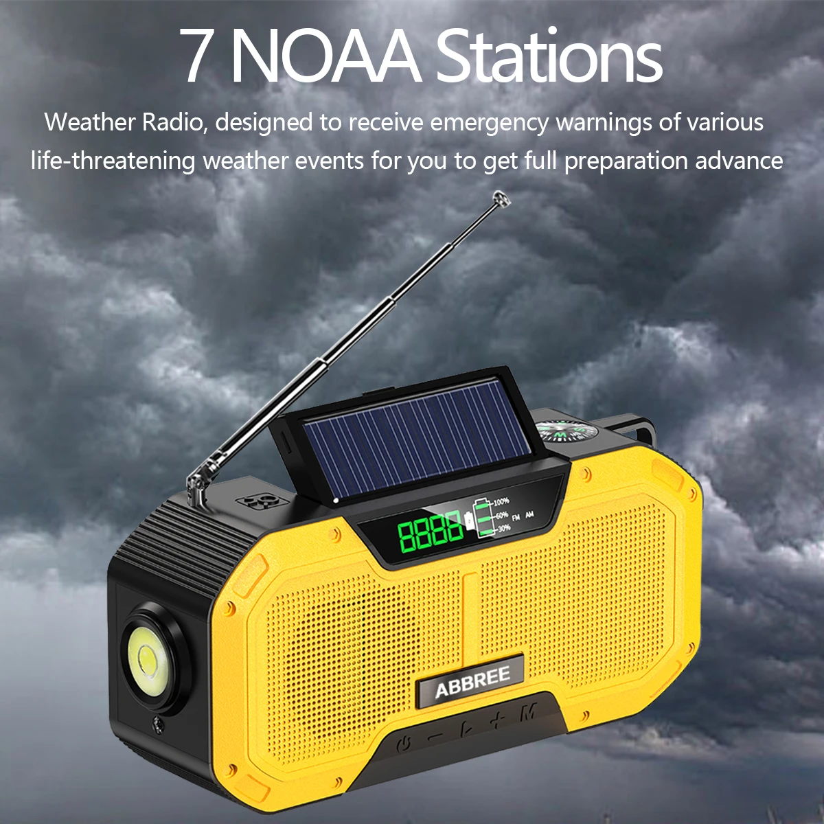

ABBREE AM/FM/NOAA Weather Radio Emergency Solar Hand Crank Emergency Radio Auto Scan IPX6 Waterproof with 5000mAh Power Bank