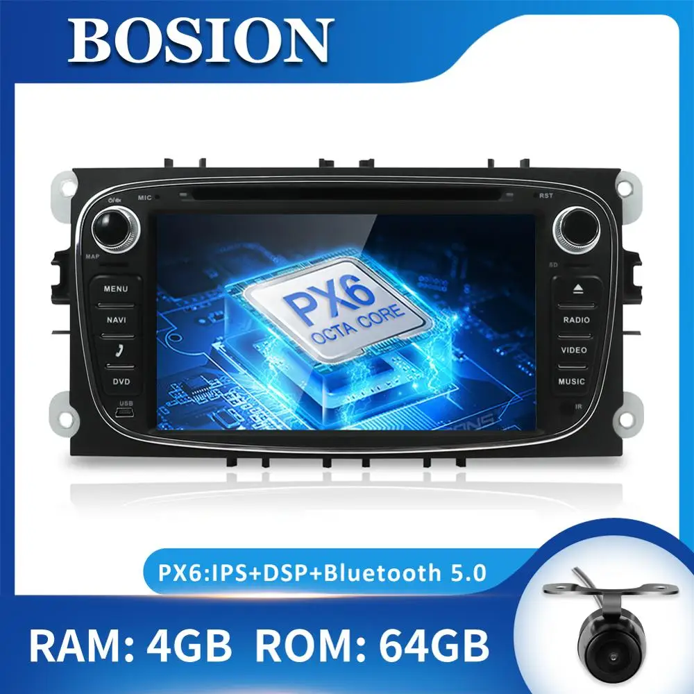 Bosion Android 10 автомобильный мультимедийный плеер GPS 2 Din PX6 dvd для FORD/Focus/S MAX/Mondeo/C MAX/Galaxy