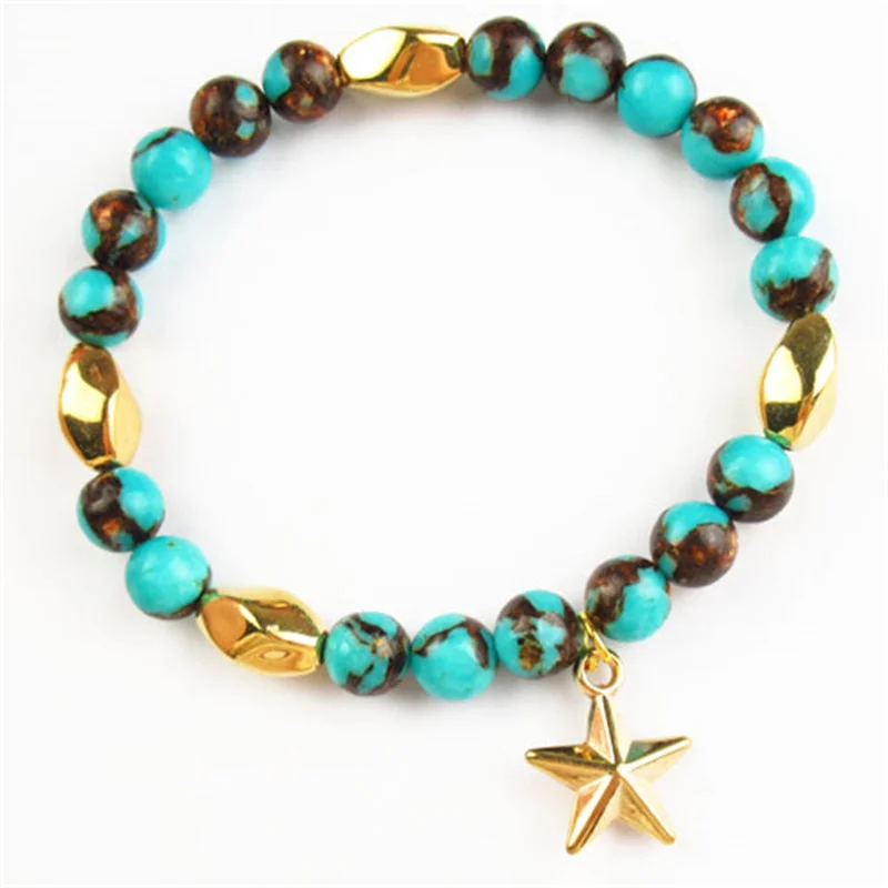 8mm Blue Turquoise Gold Copper Bornite Stone Ball Stretchy Bracelet 7.5" For Women DIY Christmas Present Jewelry
8mm Blue Turquoise Gold Copper Bornite Stone Ball Stretchy Bracelet 7.5" For Women DIY Christmas Present Jewelry