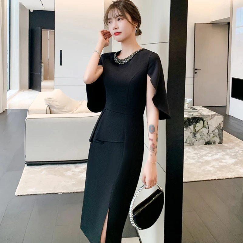 Beads Bling O-Neck Evening Dress Half Sleeve Zipper Back Black Fashion Tea-length Mermaid Plus size Women Formal Party Gown C584
Beads Bling O-Neck Evening Dress Half Sleeve Zipper Back Black Fashion Tea-length Mermaid Plus size Women Formal Party Gown C584