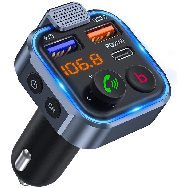 FM-трансмиттер в автомобиль, беспроводной Bluetooth 5,0 радиоприемник, Тип C PD 20 Вт + QC3.0 быстрое зарядное устройство USB
FM-трансмиттер в автомобиль, беспроводной Bluetooth 5,0 радиоприемник, Тип C PD 20 Вт + QC3.0 быстрое зарядное устройство USB