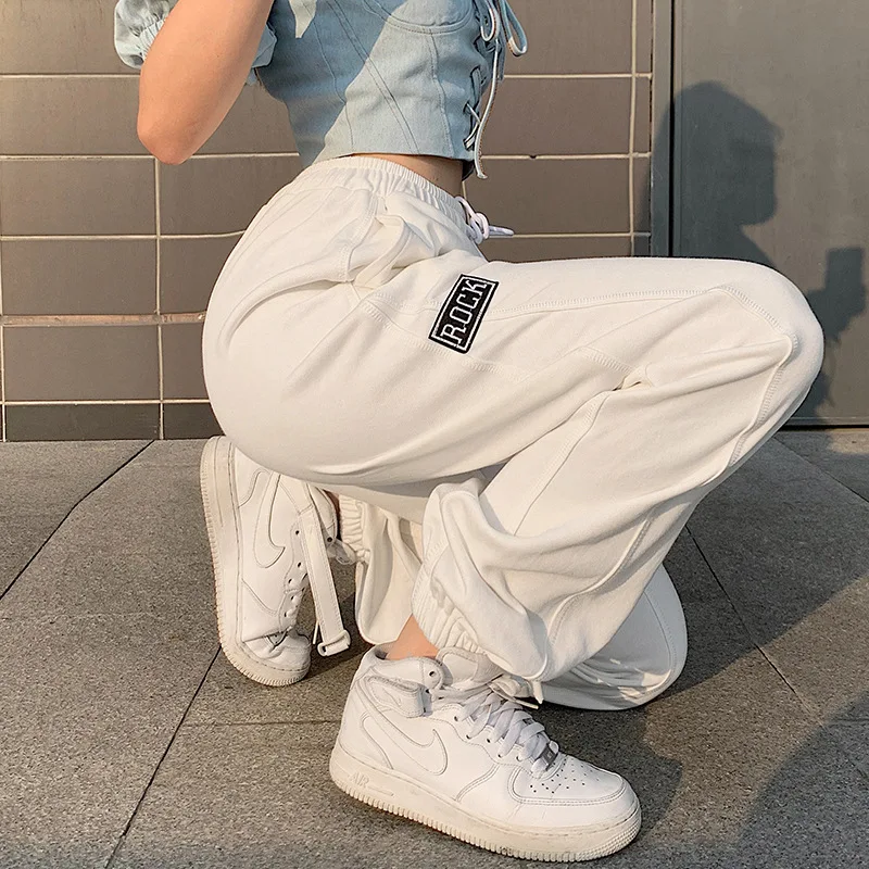 Drawstring Waist Trousers Loose Elastic Breathable Side Letter Chapter Casual Sports Pants 
Drawstring Waist Trousers Loose Elastic Breathable Side Letter Chapter Casual Sports Pants