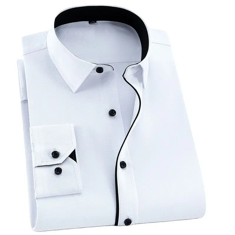 Саржевая Мужская классическая рубашка с длинным рукавом приталенная деловая