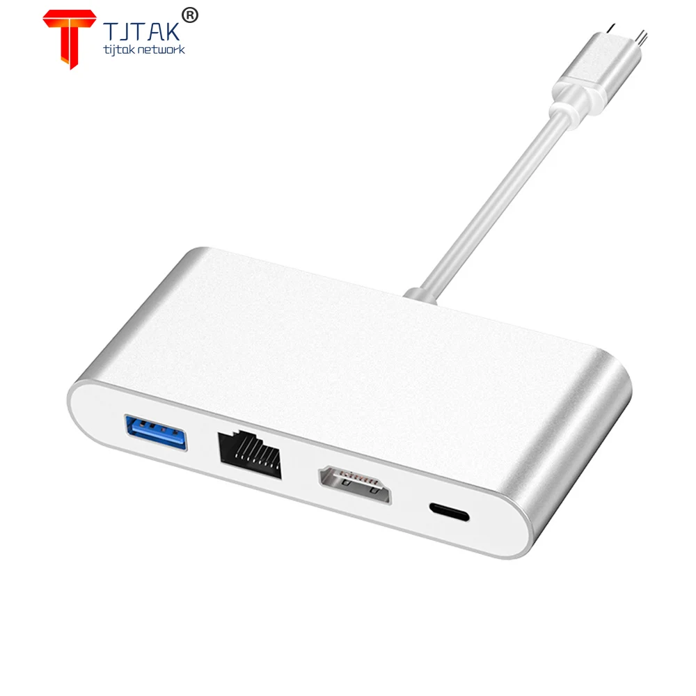 

Tjtak 4 Em 1 UsbTipo-c Para Hdmi 4k Rj45 Gigabit Ethernet Placa De Rede Tipo-cabo Adaptador De Hub Otg Pd c Ppara Mmacbook USB