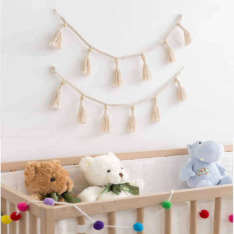 

Хлопковая гирлянда с кисточками макраме, декоративные настенные подвески для детской и детской комнаты в стиле бохо, декор для детской комнаты, баннер для будущей мамы