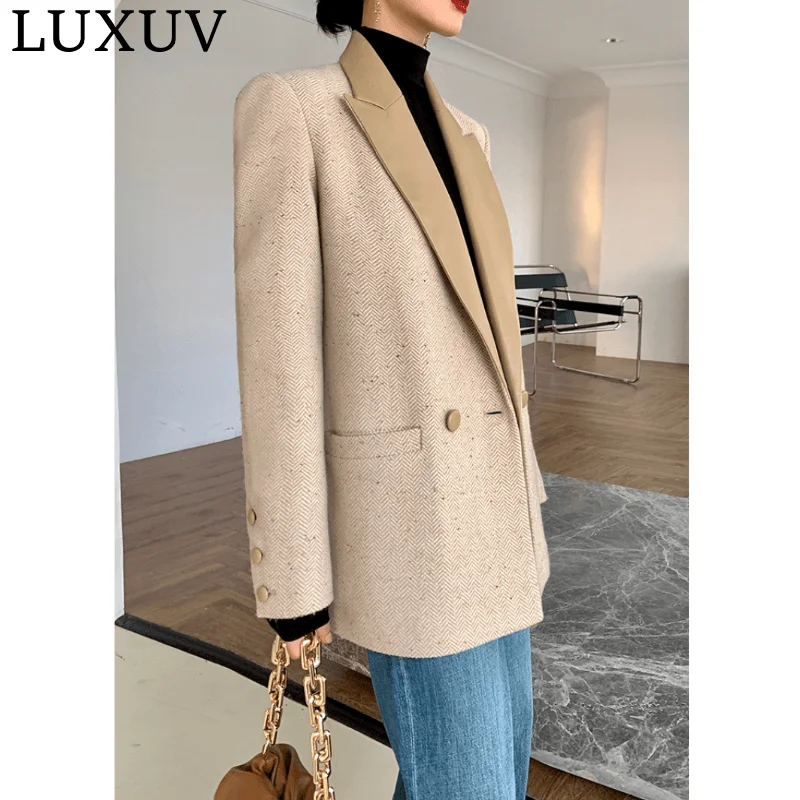 

LUXUV Women's Tweed Winter Jacket Wool Blends Mixtures Trench Coats Overcoat TopCoat Quality Office Outerwear Poncho Autumn Chic