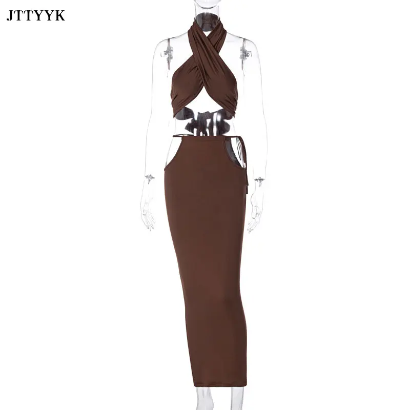 Women's Summer Cross Straps With Halter Crop Top + Half Skirt Two-piece Set Female Sexy Nightclub Hollow Sling Long Skirt Suit
Women's Summer Cross Straps With Halter Crop Top + Half Skirt Two-piece Set Female Sexy Nightclub Hollow Sling Long Skirt Suit