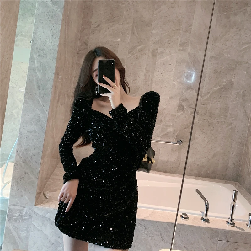 COIGARSAM Sexy Full Sleeve Women dress New Sequins High Waist Dresses Black A8425
COIGARSAM Sexy Full Sleeve Women dress New Sequins High Waist Dresses Black A8425