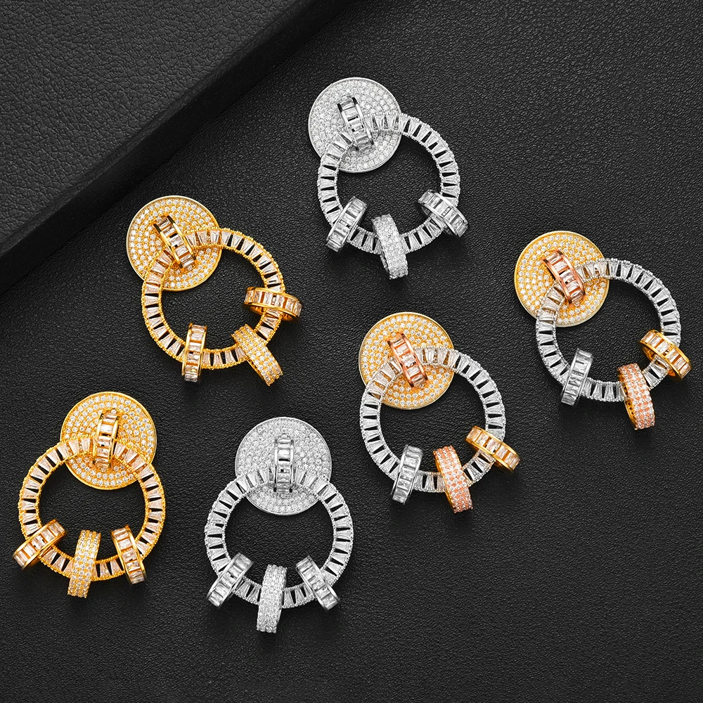 

LARRAURI Noble Naija Dubai Wedding Silver Earrings Fashion Jewelry Charms Full Mirco Paved Crystal Zircon Round Circle Earrings