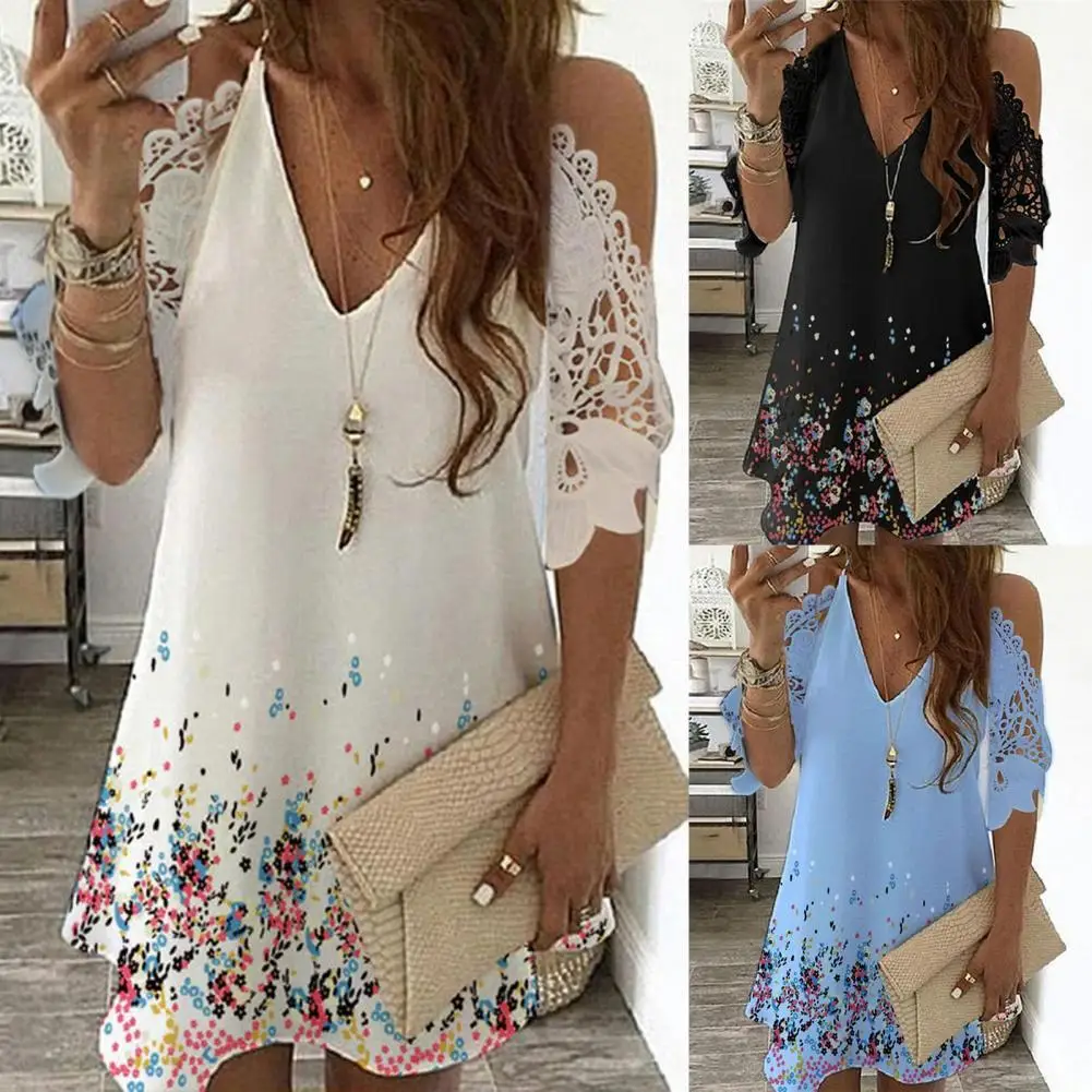 Mini Dress Printed V Neck Women Off Shoulder Hollow Out Patchwork Dress for Party
Mini Dress Printed V Neck Women Off Shoulder Hollow Out Patchwork Dress for Party