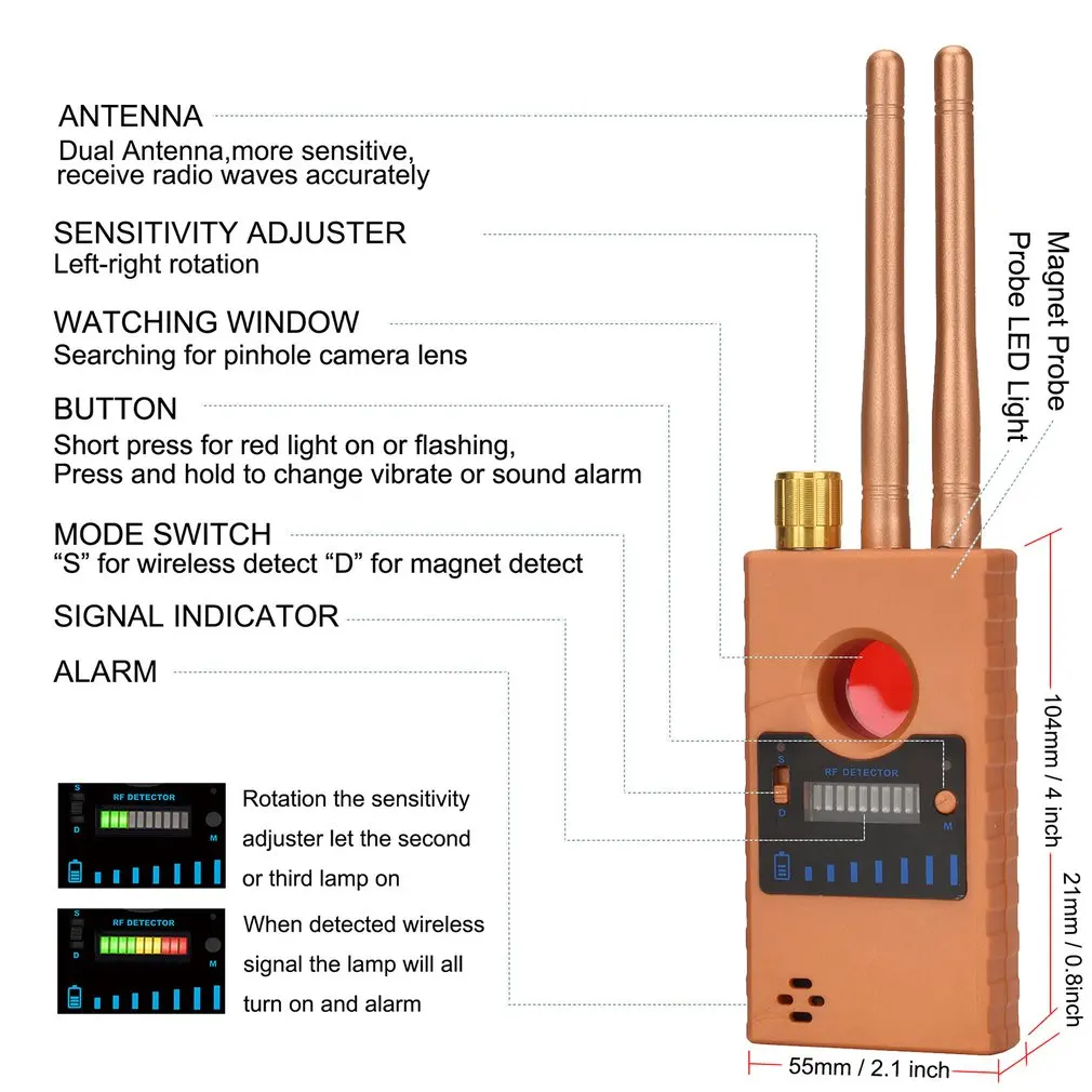 G529 Dual Antenna Anti-tapping Bug Detector GPS GSM WIFI 2G 3G 4G Camera RF Signal Automatic Detector Finder
G529 Dual Antenna Anti-tapping Bug Detector GPS GSM WIFI 2G 3G 4G Camera RF Signal Automatic Detector Finder