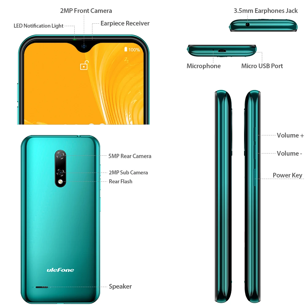 Ulefone Note 8 водонепроницаемый смартфон на Android 10 четыре ядра экран 5 Мп 2 Гб + 16 |