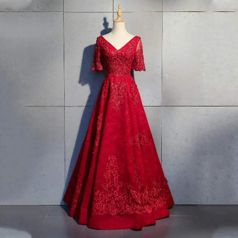 New Evening Dress Elegant V-Neck A-Line Short Sleeves Sequins Embroidery Backless Floor-Length Party Formal Dresses Woman B1184
New Evening Dress Elegant V-Neck A-Line Short Sleeves Sequins Embroidery Backless Floor-Length Party Formal Dresses Woman B1184