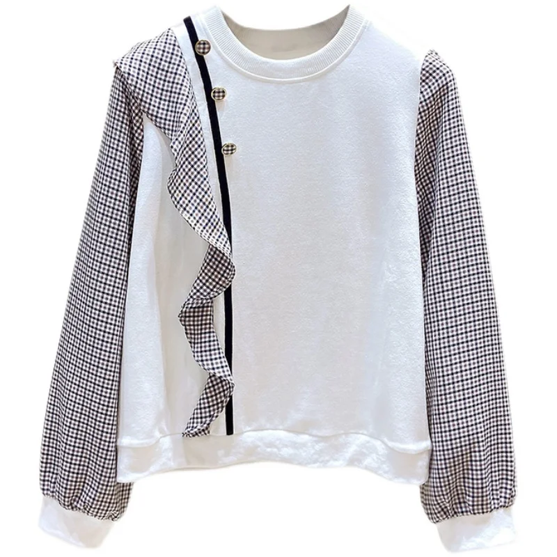 Свитшот женский осенний в клетку, с оборками
Свитшот женский осенний в клетку, с оборками