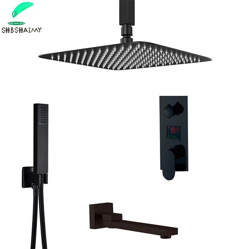 Matte Black Shower System Bathroom Rain Mixer Shower Faucet Set Ceiling Mount Thin Shower Head and Handle with Handheld Shower
Matte Black Shower System Bathroom Rain Mixer Shower Faucet Set Ceiling Mount Thin Shower Head and Handle with Handheld Shower